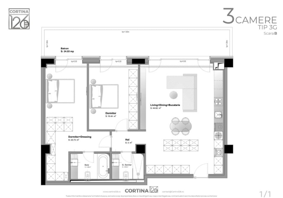 Apartament 3 camere Cortina 126