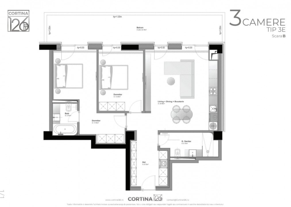 Apartament 3 camere Cortina 126
